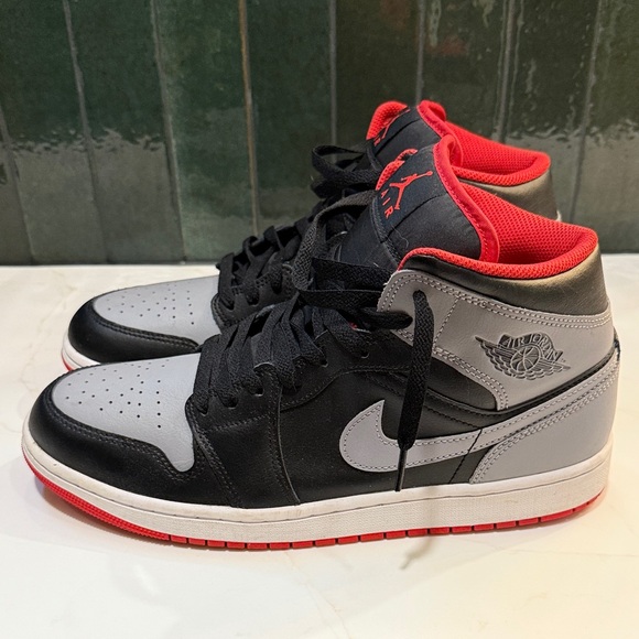 Nike Air Jordan Black and Gray High-Top Sneakers with Red Accents - Picture 1 of 7